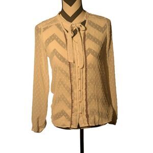 Matilda Jane White Swiss Dot Sheer Blouse  XS Long Sleeve